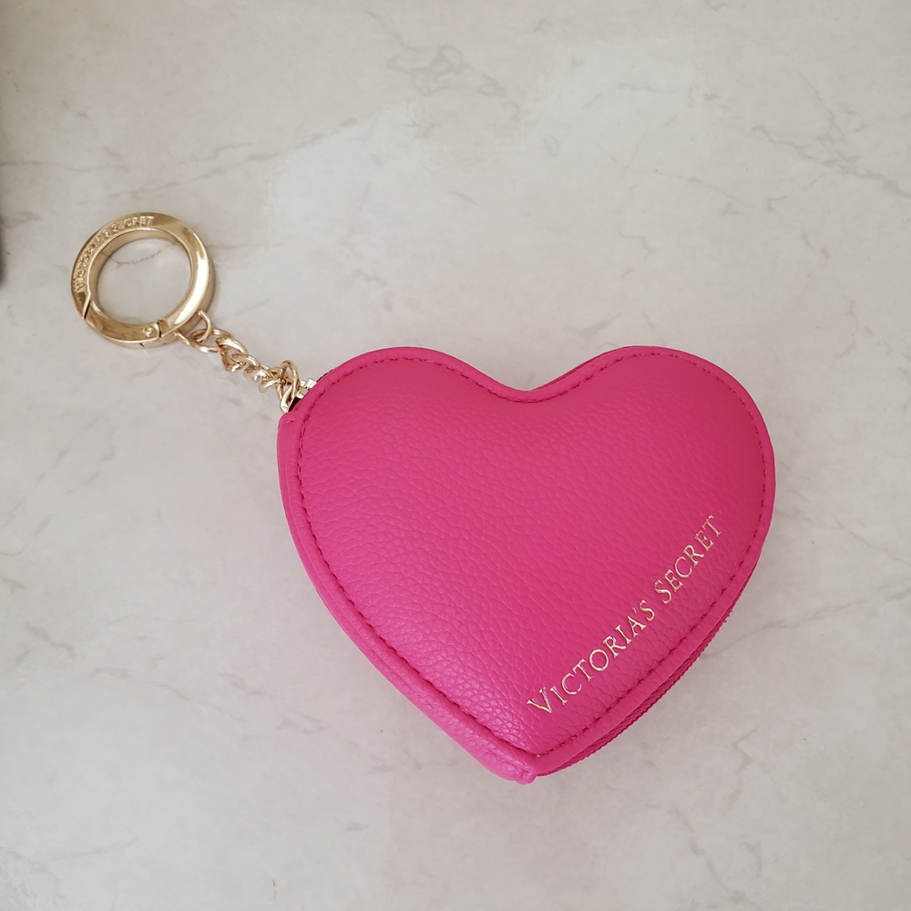 Victoria's Secret Pink Heart Zipper Pouch Keychain/Purse Charm